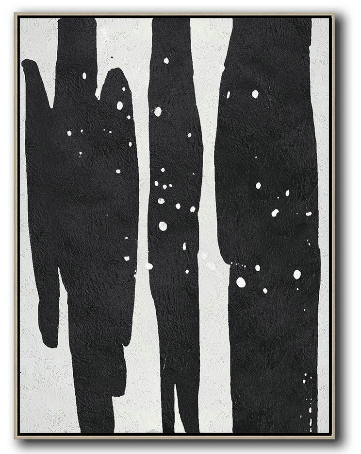 Wall Art Painting,Black And White Minimal Painting On Canvas - Abstract Painting For Home